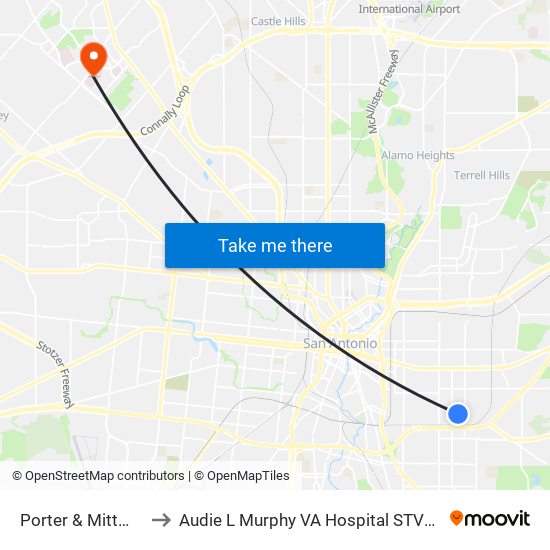 Porter & Mittman to Audie L Murphy VA Hospital STVHCS map