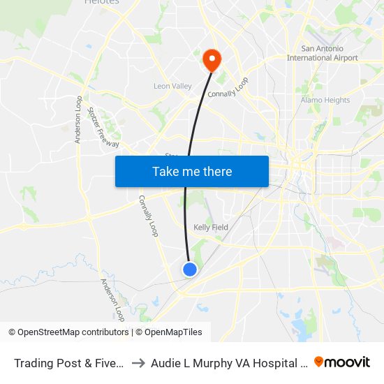 Trading Post & Five Palms to Audie L Murphy VA Hospital STVHCS map