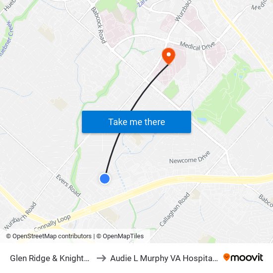 Glen Ridge & Knights Bridge to Audie L Murphy VA Hospital STVHCS map