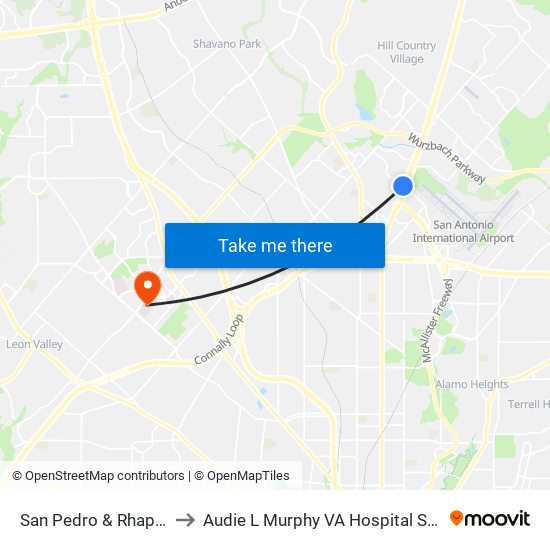 San Pedro & Rhapsody to Audie L Murphy VA Hospital STVHCS map