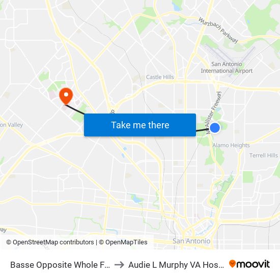 Basse Opposite Whole Foods - Quarry to Audie L Murphy VA Hospital STVHCS map