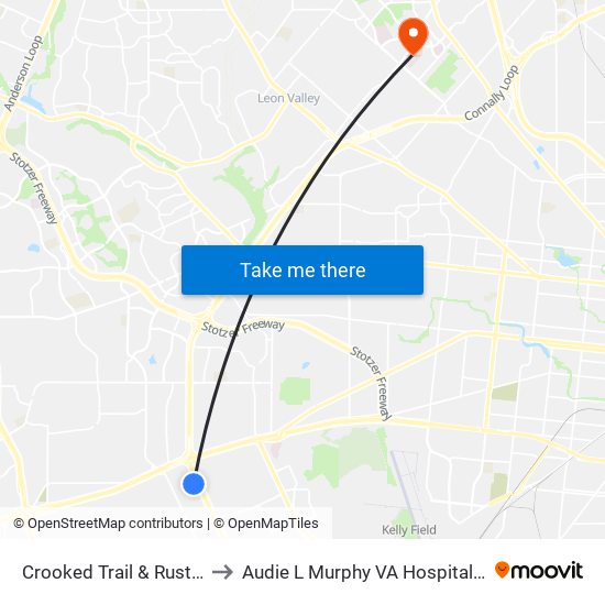 Crooked Trail & Rustic Gate to Audie L Murphy VA Hospital STVHCS map