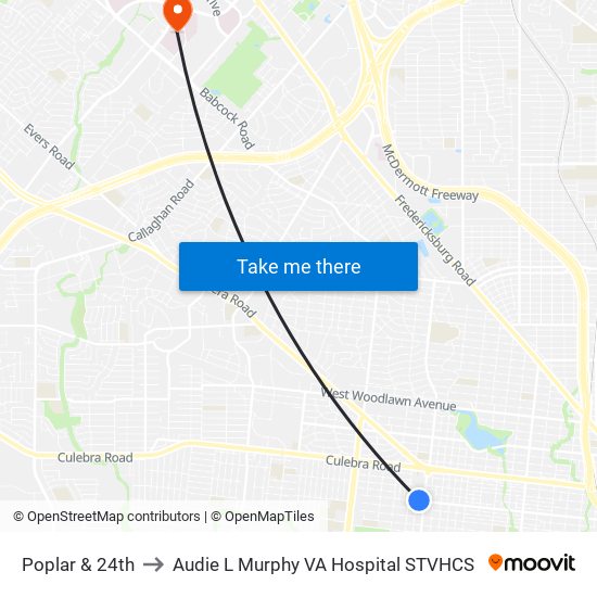 Poplar & 24th to Audie L Murphy VA Hospital STVHCS map