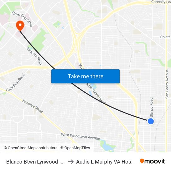 Blanco Btwn Lynwood & Hollywood to Audie L Murphy VA Hospital STVHCS map