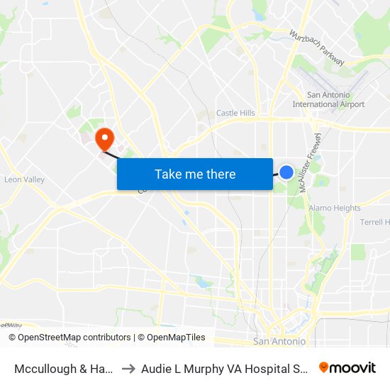 Mccullough & Harriett to Audie L Murphy VA Hospital STVHCS map