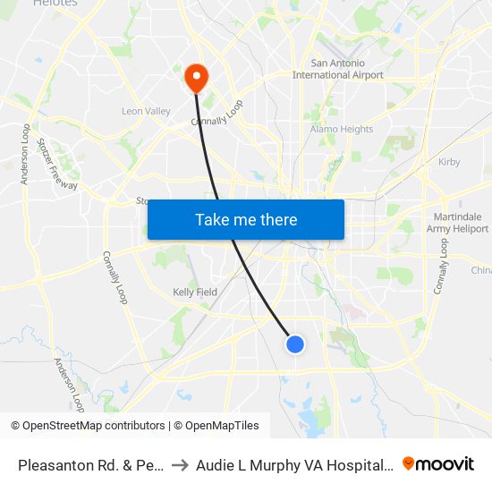 Pleasanton Rd. & Petaluma to Audie L Murphy VA Hospital STVHCS map