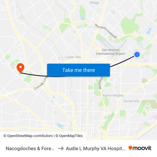 Nacogdoches & Forest Oak Dr. to Audie L Murphy VA Hospital STVHCS map