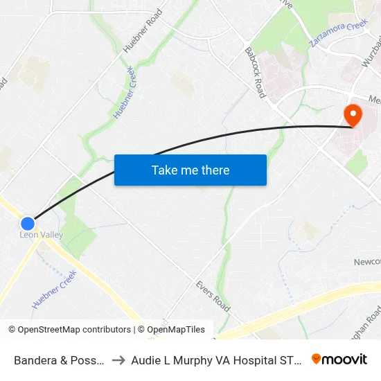 Bandera & Poss Rd. to Audie L Murphy VA Hospital STVHCS map