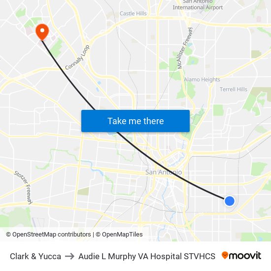 Clark & Yucca to Audie L Murphy VA Hospital STVHCS map