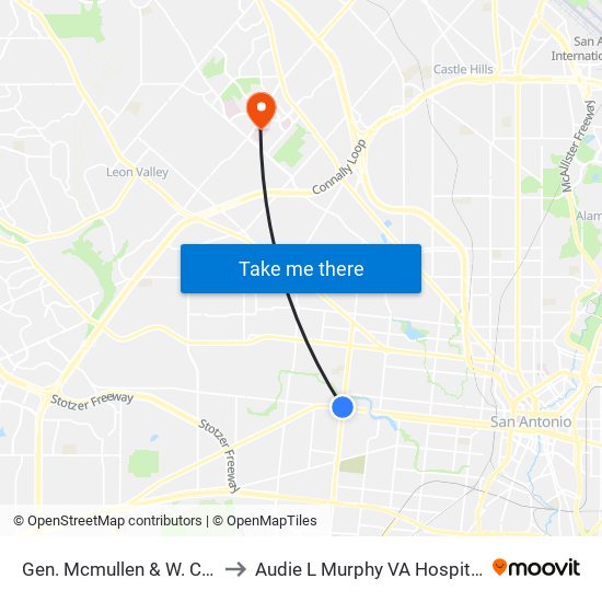 Gen. Mcmullen & W. Commerce to Audie L Murphy VA Hospital STVHCS map