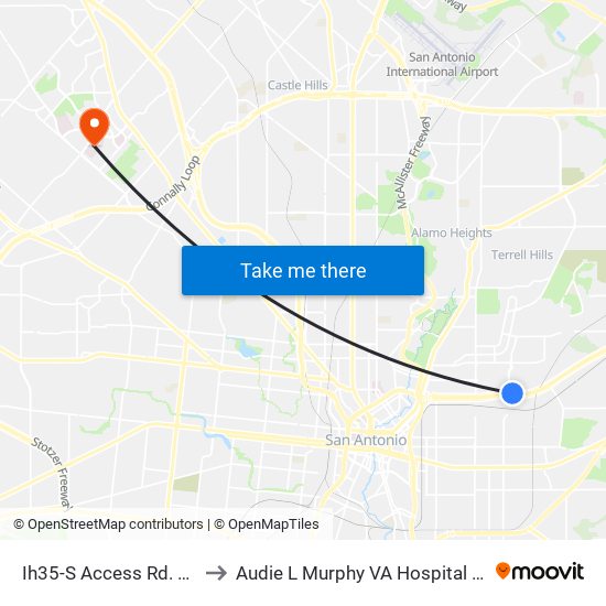 Ih35-S Access Rd. & Ervin to Audie L Murphy VA Hospital STVHCS map