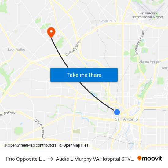 Frio Opposite Leal to Audie L Murphy VA Hospital STVHCS map