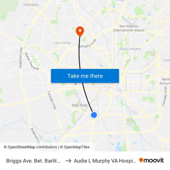 Briggs Ave. Bet. Barlite & Somers to Audie L Murphy VA Hospital STVHCS map