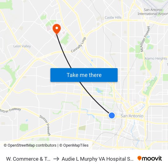 W. Commerce & Trinity to Audie L Murphy VA Hospital STVHCS map