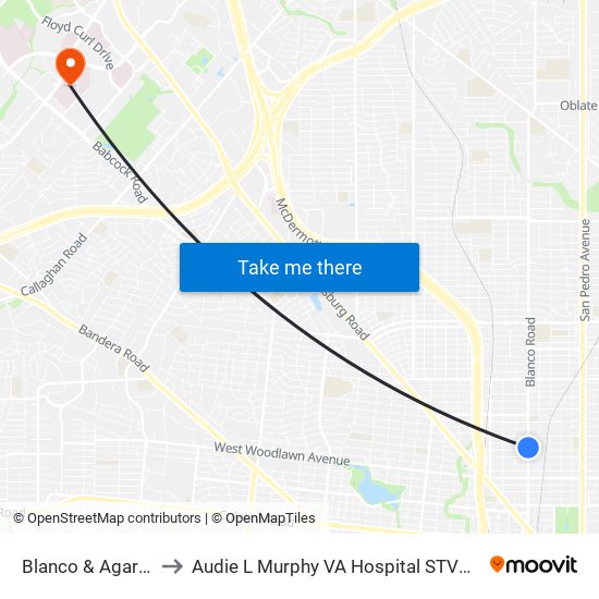 Blanco & Agarita to Audie L Murphy VA Hospital STVHCS map