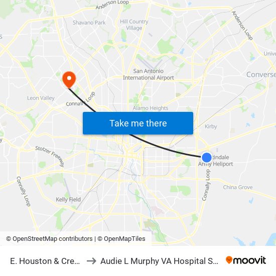 E. Houston & Creswell to Audie L Murphy VA Hospital STVHCS map