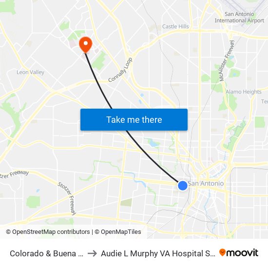 Colorado & Buena Vista to Audie L Murphy VA Hospital STVHCS map