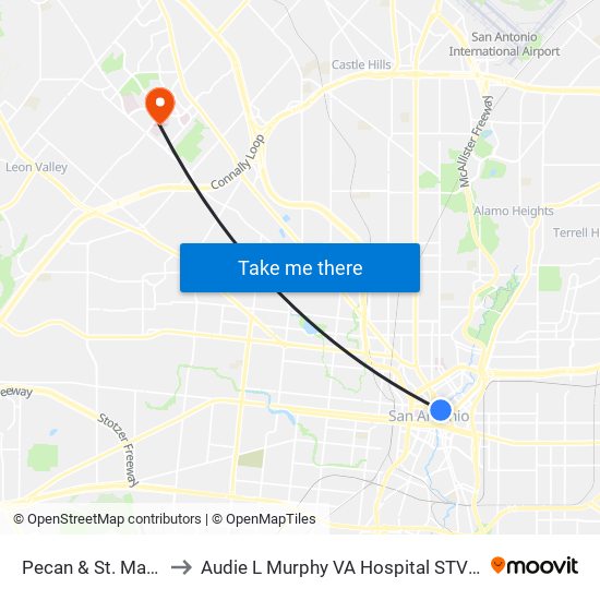 Pecan & St. Mary's to Audie L Murphy VA Hospital STVHCS map