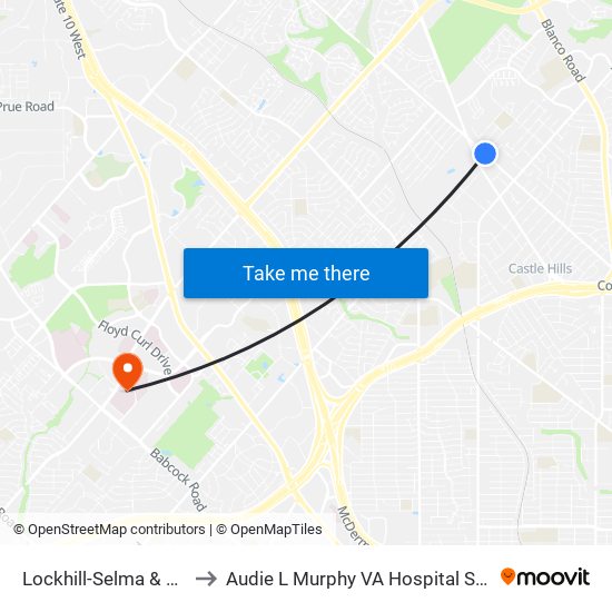 Lockhill-Selma & Baltic to Audie L Murphy VA Hospital STVHCS map