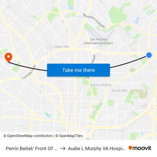 Perrin Beitel/ Front Of Titan Bldg. to Audie L Murphy VA Hospital STVHCS map