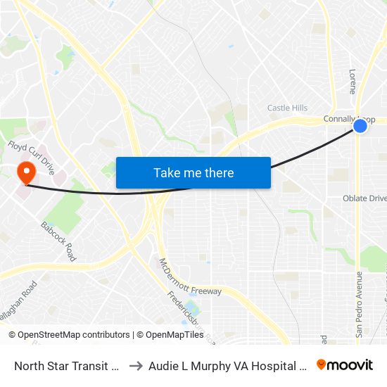 North Star Transit Center to Audie L Murphy VA Hospital STVHCS map