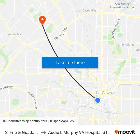 S. Frio & Guadalupe to Audie L Murphy VA Hospital STVHCS map