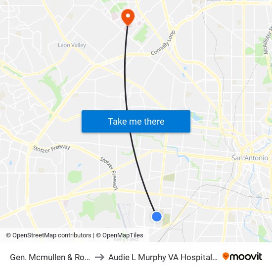 Gen. Mcmullen & Roselawn to Audie L Murphy VA Hospital STVHCS map