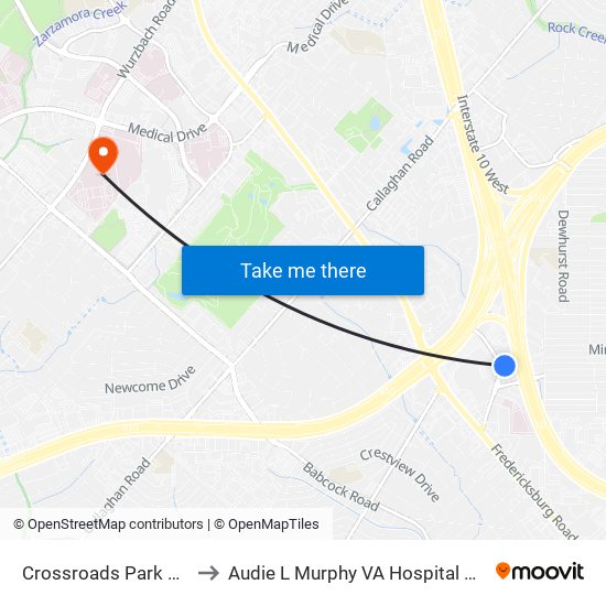 Crossroads Park & Ride to Audie L Murphy VA Hospital STVHCS map