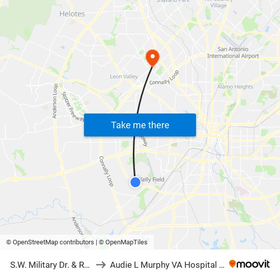 S.W. Military Dr. & Rustleaf to Audie L Murphy VA Hospital STVHCS map
