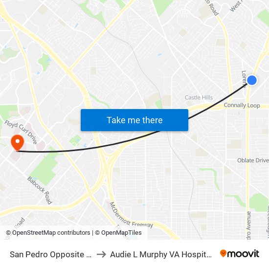 San Pedro Opposite Mccarty to Audie L Murphy VA Hospital STVHCS map