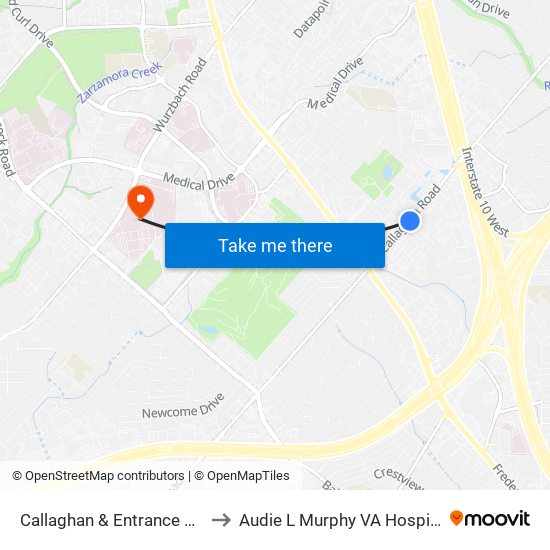 Callaghan & Entrance Dr. To 7626 to Audie L Murphy VA Hospital STVHCS map