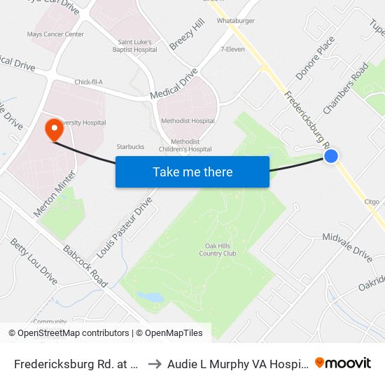 Fredericksburg Rd. at Oak Hills C. to Audie L Murphy VA Hospital STVHCS map