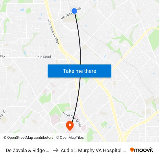 De Zavala & Ridge Chase to Audie L Murphy VA Hospital STVHCS map