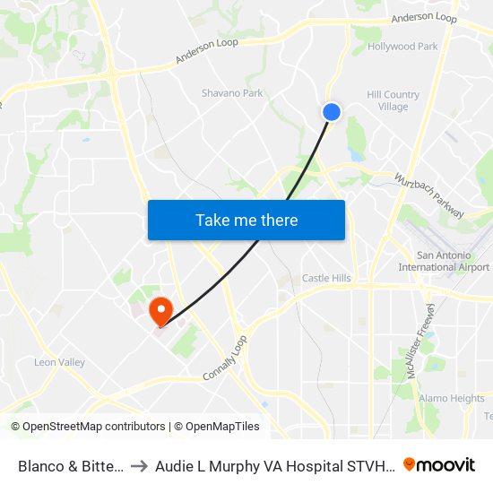 Blanco & Bitters to Audie L Murphy VA Hospital STVHCS map