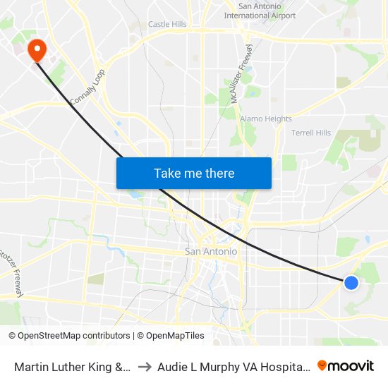 Martin Luther King & Badger to Audie L Murphy VA Hospital STVHCS map