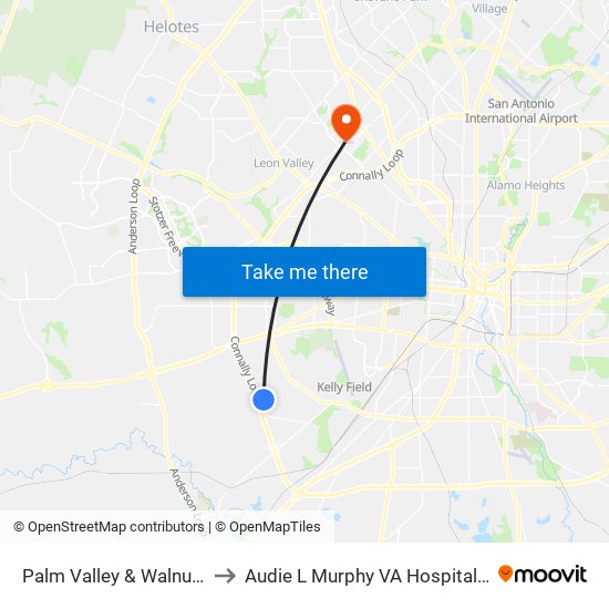 Palm Valley & Walnut Valley to Audie L Murphy VA Hospital STVHCS map