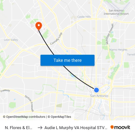 N. Flores & Elmira to Audie L Murphy VA Hospital STVHCS map