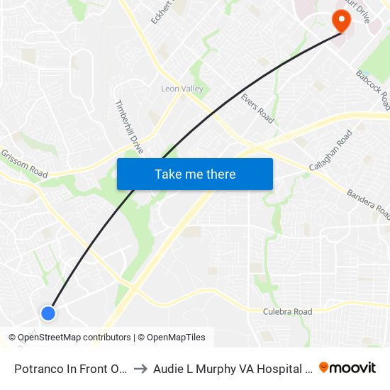 Potranco In Front Of 8330 to Audie L Murphy VA Hospital STVHCS map