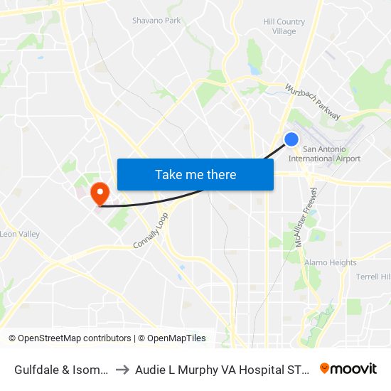 Gulfdale & Isom Rd. to Audie L Murphy VA Hospital STVHCS map