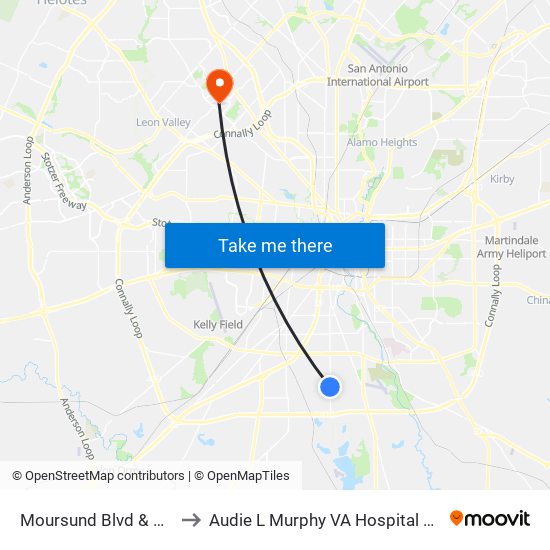 Moursund Blvd & Ansley to Audie L Murphy VA Hospital STVHCS map