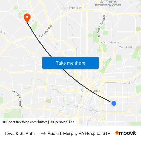 Iowa & St. Anthony to Audie L Murphy VA Hospital STVHCS map