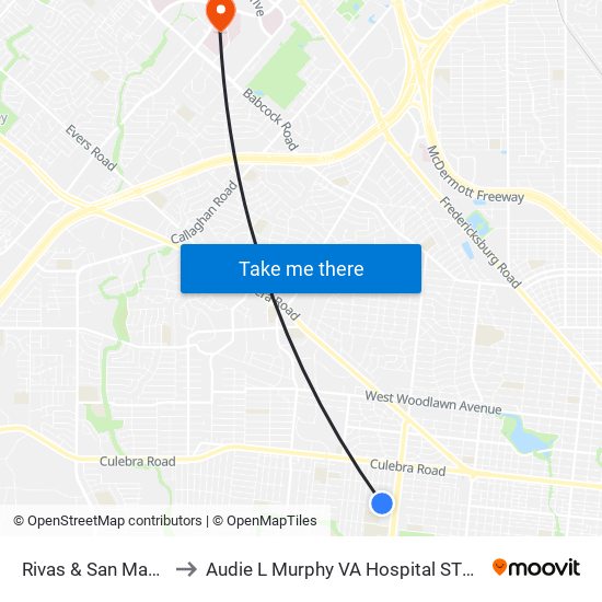 Rivas & San Manuel to Audie L Murphy VA Hospital STVHCS map