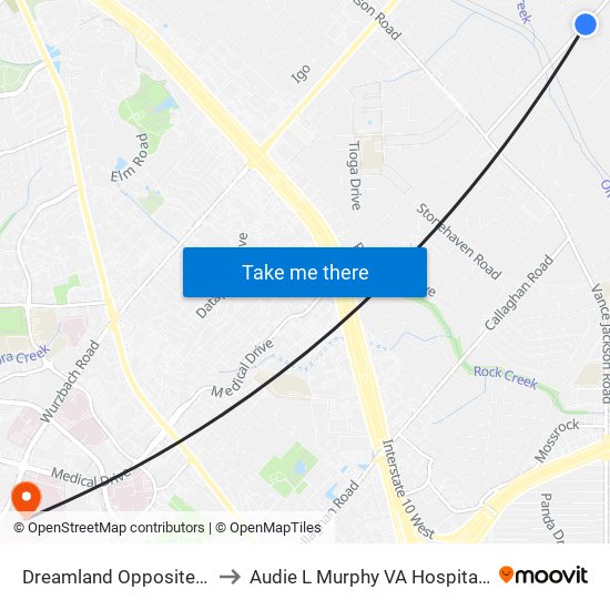 Dreamland Opposite Westby to Audie L Murphy VA Hospital STVHCS map