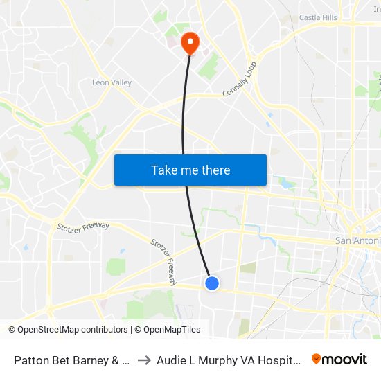 Patton Bet Barney & Valencia to Audie L Murphy VA Hospital STVHCS map