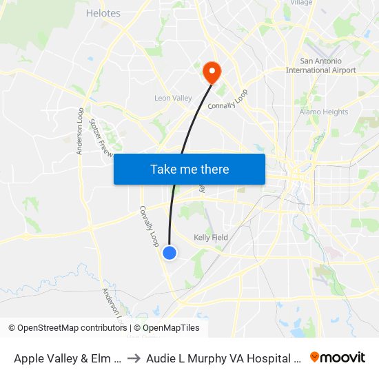 Apple Valley & Elm Valley to Audie L Murphy VA Hospital STVHCS map