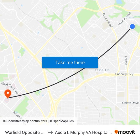 Warfield Opposite Radium to Audie L Murphy VA Hospital STVHCS map