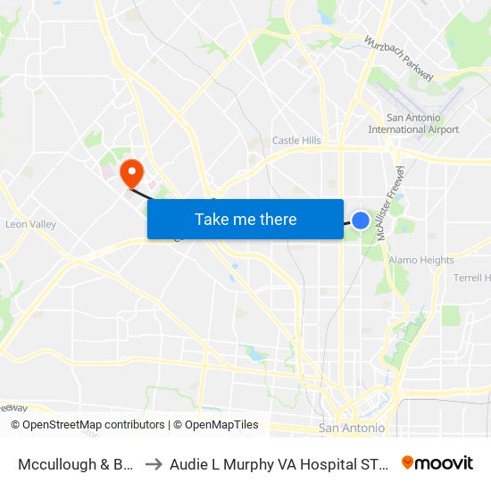 Mccullough & Basin to Audie L Murphy VA Hospital STVHCS map