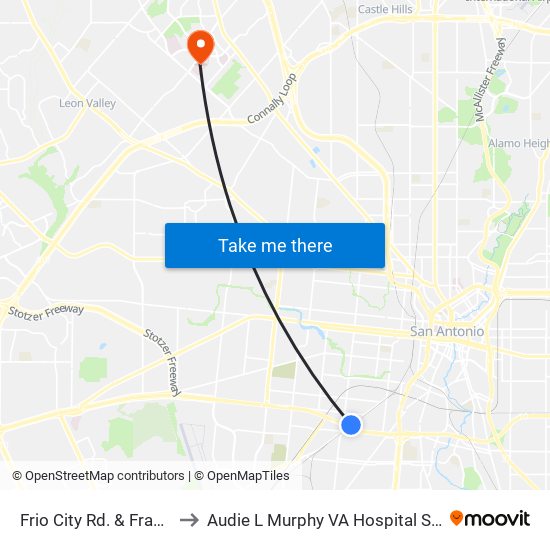 Frio City Rd. & Fran Fran to Audie L Murphy VA Hospital STVHCS map