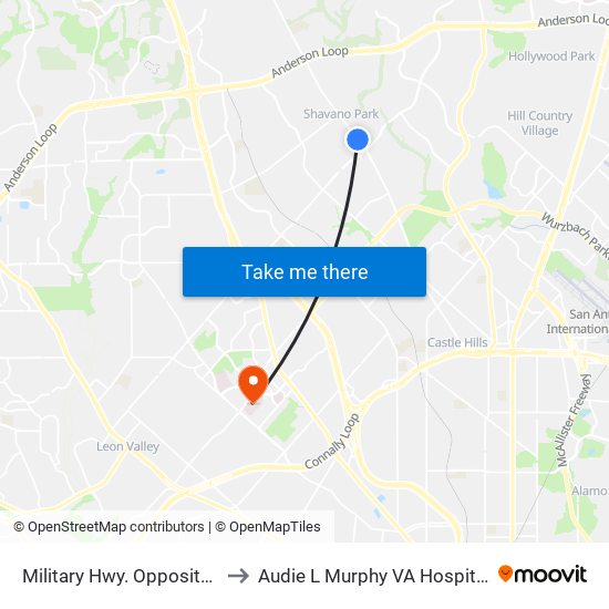 Military Hwy. Opposite Cliffside to Audie L Murphy VA Hospital STVHCS map