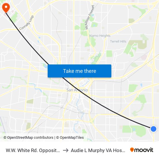 W.W. White Rd. Opposite Sinclair Rd to Audie L Murphy VA Hospital STVHCS map